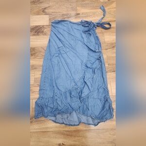 Light Blue Ruffle Denim Maxi Skirt